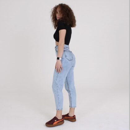 High rise mom jeans in light blue wash
