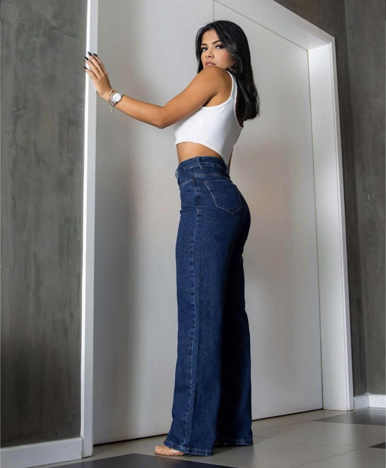Wide Leg Jeans In Dark Blue